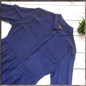 MADEWELL 100 % Silk Cinema Navy Shirt Dress, sz 12